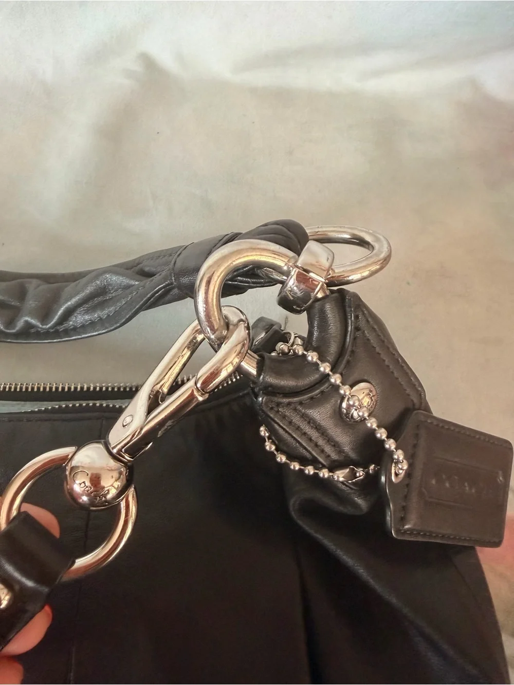 Coach Black Leather Shoulder Bag with Silver Turn-Lock